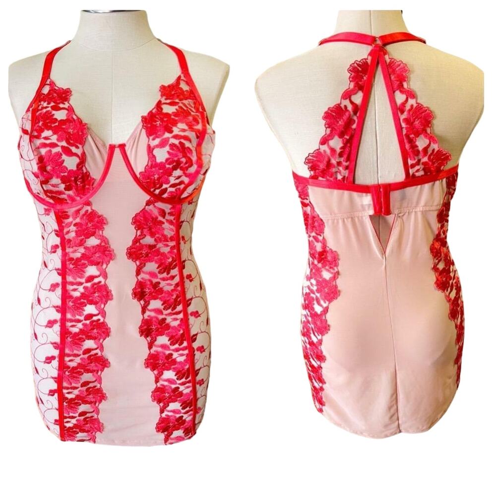 Torrid 3 (3X 22/24) New Sexy Pink‎ Underwire Embroidered Mesh Chemise Lingerie